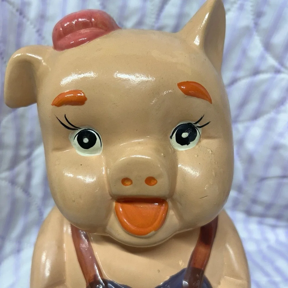 Vintage Rare Chalkware Pig Piggy Bank Hand Painted
